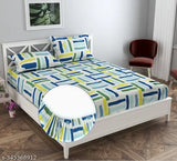 Luxury trends premium cotton elastic king size fitted bedsheet with 2 pillow covers, geometric print, 180 thread count. Double bed with all-around elastic, ideal for summer and adults