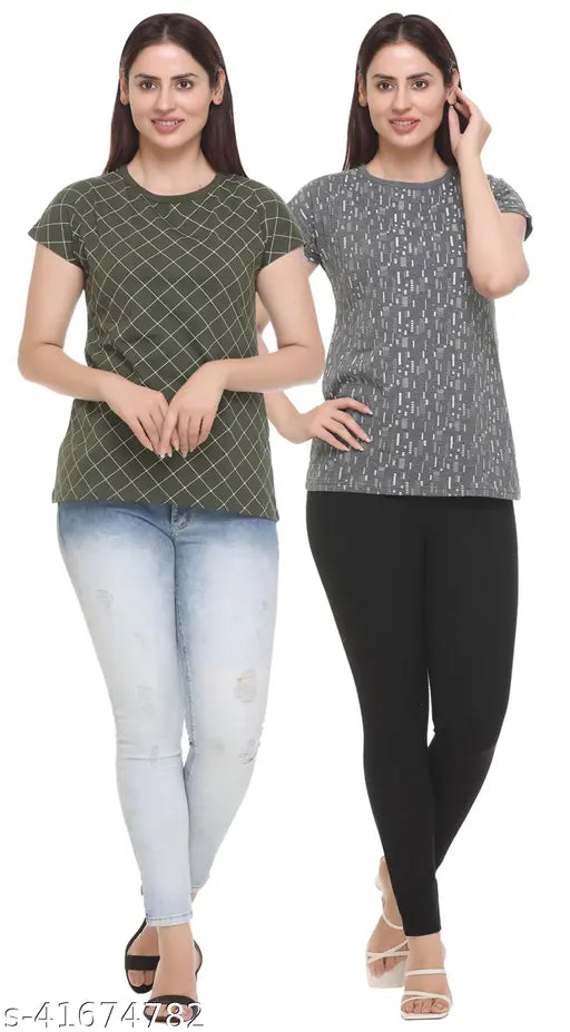 Cotton blend, short-sleeved printed T-shirt by SHAUN Women - Regular fit, size S (34in bust, 24in length)