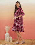 Maroon printed rayon 3/4 sleeve kurta for women, stylish ethnicwear from India