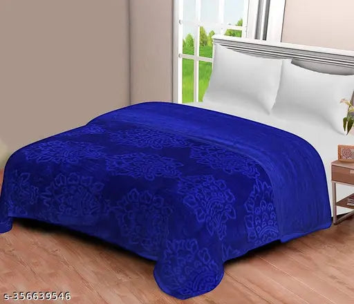 Blue microfiber double bed mink blanket - soft, heavy winter quality, ideal for cold weather