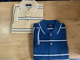 Striped cotton polo t-shirts for boys & men (XL, XXL), classic design with pocket, pack of 2