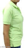 Ferozi green limited-edition collared t-shirts (polycotton, solid pattern). Women & girls' casual wear for monsoon season, Indian origin