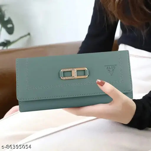 Black faux leather ALSU women's hand clutch wallet purse, features 4 card slots and phone pocket. Elegant, buttery smooth design, ideal for various occasions