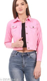 Pink denim unisex jacket, solid pattern, three-quarter sleeves, India origin