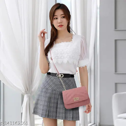 Gorgeous faux leather/leatherette gold chain strap slingbag for women, solid net design, free size (10x2x6in), elevating daily routine with FOMMIL, made in India