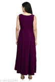 Purple crepe maxi dress with Siroski work for women, long and solid design on a mannequin