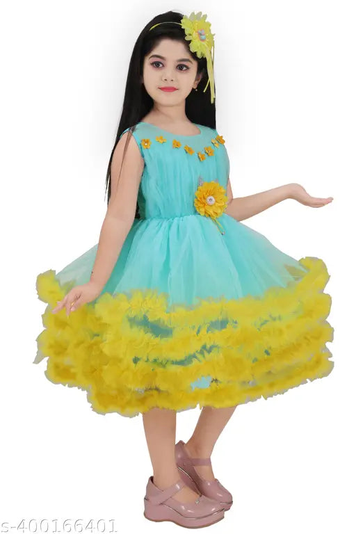 Stylish net frock dress, attractive color for kids, casual/party wear from Jhilik Garments
