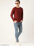 Organic Chics full sleeve cotton men's maroon T-shirt, solid design for fitness enthusiasts, long sleeves and round neck