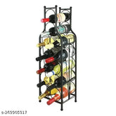 Matte black wooden eminence Art floor wine bottle rack, holds 12 bottles, unique design, collapsible for space-saving storage