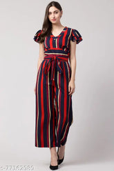 Multicolor stripe crepe jumpsuit for women, great for parties or casual wear, best quality from Slenor, made in India