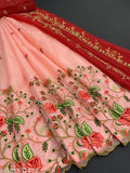 Embroidered Dupion silk and net Lehenga Choli with semi-stitch, free size, flared design. Indian embroidery work on fashionable Lehenga Choli with matching dupatta