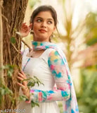 Georgette white digital gown, long sleeves, solid net, women's fashion from India