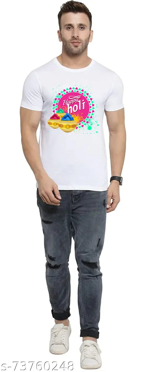 Printed Holi Special t-shirt for men, polyester, short sleeves, festive design, dry fit sports fabric, best quality, India