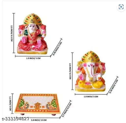 Marble Dust Laxmi Ganesh Murti, intricately painted Rajasthani Meenakari, Indian idol set, 2x2x1 cm each