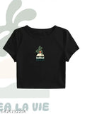 Women's crop printed cotton t-shirt with short sleeves, colorful design for casual wear