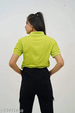 Matte light green unisex cotton blend solid collared t-shirt, comfortable fit for all seasons