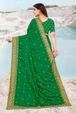 Bottle Green Vichitra Silk Embroidered Bridal Saree with Satin Silk Separate Blouse, India