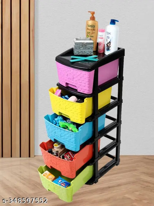 Multicolor plastic drawer organizer, ideal for storing clothes, files, stationery, toys. 5-layer design, size: 7.5cm x 9cm x 7.5cm, pack of 1 (Indian origin)