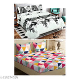 Azure Glace Cotton Flat Sheets & Pillow Covers Set, geometric print, 280 thread count, ideal for adult summers, 2 bedsheet and 4 pillow covers combo