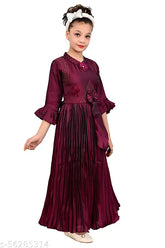 Silk embellished net Kids ethnic gown, three-quarter sleeve party wear for girls aged 11-15 years, Indian origin