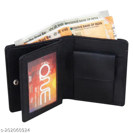 Black faux-leather Craft Line men's wallet, regular size with 8 card slots & 2 compartments for organized storage, high-quality Bifold design, REACH compliant material, India origin