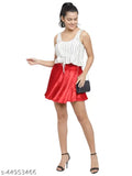 Red Velvet High-Waist Skater Short Mini Skirt - Versatile, A-line silhouette, perfect for dates or parties. Made in India