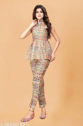 Sleeveless cotton kurta set, nayra cut, party wear for women under 200, Indian ethnic fashion