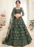 Embroidered net lehenga set by Alisha Refined, semi-stitched with waist size 44in & length 44in, Indian origin