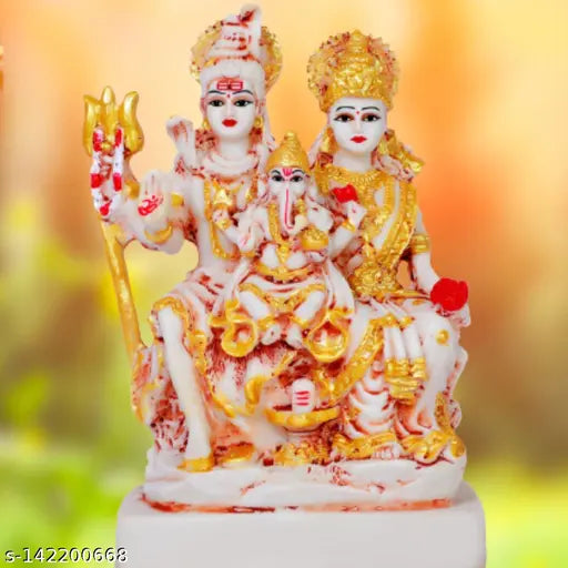 Poly Resin Shiva Parivar Statue - Shiva, Ganesh, Parvati, Shivaling - Beautiful Indian Artwork