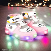 Patent leather pink running shoes with LED light for kids age 1-10 years, ideal for both summer and winter
