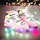 Patent leather pink running shoes with LED light for kids age 1-10 years, ideal for both summer and winter
