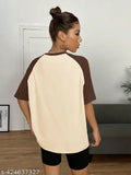 Oversized cotton printed raglan t-shirt, three-quarter sleeves, women's fashion clothing for XS to XXL sizes, India origin
