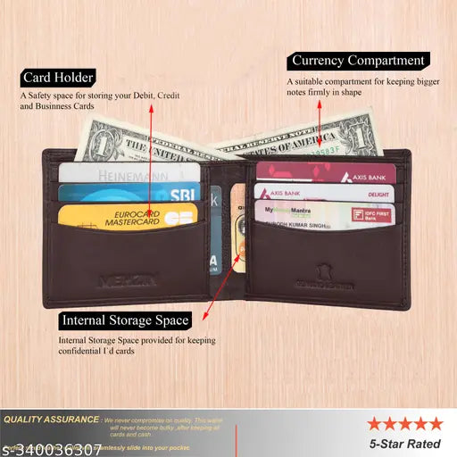 Brown genuine leather RFID wallet with keychain combo set, 6 card slots. High-quality, hand-stitched formal men's wallet for organized storage and chic style