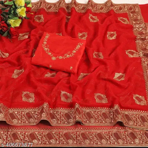 Vichitra silk Jalak saree, embroidered blouse on hanger, free size, 6m long from India