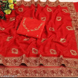 Vichitra silk Jalak saree, embroidered blouse on hanger, free size, 6m long from India