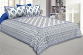 Pure blue floral-printed 100% cotton king-size flat sheets (90x108 inch), superfine quality from Vani E, ideal for adult double bed