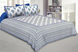 Pure blue cotton floral double king-size bed sheets (90x108 inch), superfine quality, perfect for adults, India origin