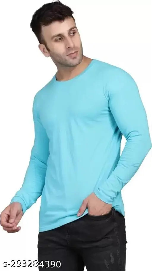 Mens nylon round neck full sleeves solid t-shirt, three pieces in sizes S, M, L, XL from India