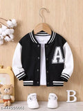 Trendy black and red/white kids bomber jackets, wool, printed net, unisex, autumn wear