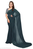 Soft georgette saree, premium quality Indian solid-patterned saree with separate embellished net blouse