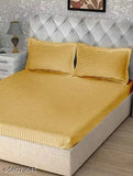Yellow and Grey Akin 220 TC Glace Cotton Striped Double King Bed Sheet Set, with 4 pillow covers for home, hotels, guest houses