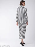 Polyester striped jumpsuit with blazer for women, Indian-made fashion for XS, M, L sizes