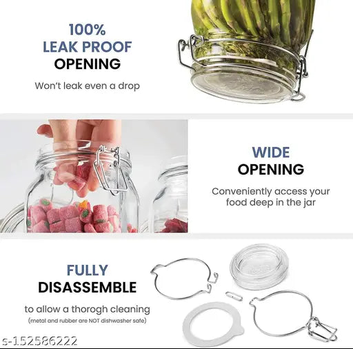 Airtight glass storage containers (750ml set of 2), featuring steel clamp lids and silicon seals. Ideal for dry fruit storage in the kitchen