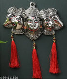 Silver-finished Panchmukhi Hanuman Ji statue, intricate wall hanging for door entrance, 20x18x5 cm with silk latakan