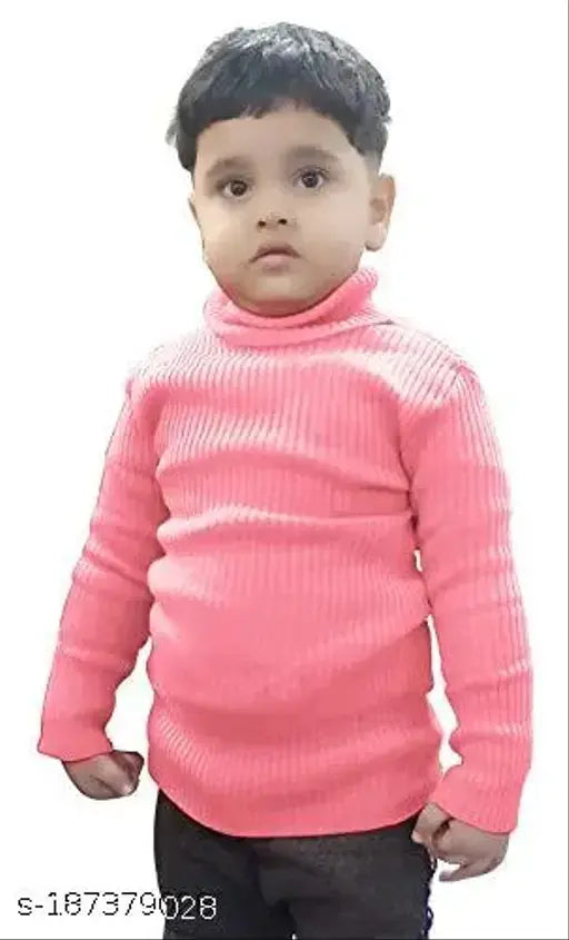 Pink striped wool high neck skivi sweaters nightwear for baby boys and girls, pack of 1 (long sleeves)