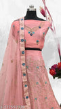 Pink net embroidered Lehenga Choli Set with Dupatta, free size, best for regular occasions and parties. Indian designer Indo-western trendy lehenga choli with dupatta