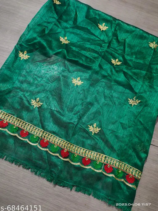 Yellow Bhagalpuri embroidered net saree with separate silk blouse, embellished with border and butterfly work, ideal for all occasions, free size, from Valardi's collection