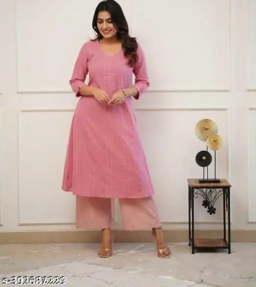 Cotton kurta sets, solid-colored three-quarter sleeve palazzo outfit for women, Indian cotton clothing for M, L, XL, XXL bust sizes