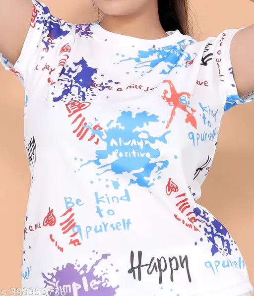 Floral round white cotton blend nightsuit set for women, perfect for day-to-night transitions, Indian origin