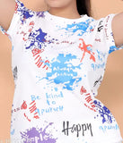 Floral round white cotton blend nightsuit set for women, perfect for day-to-night transitions, Indian origin